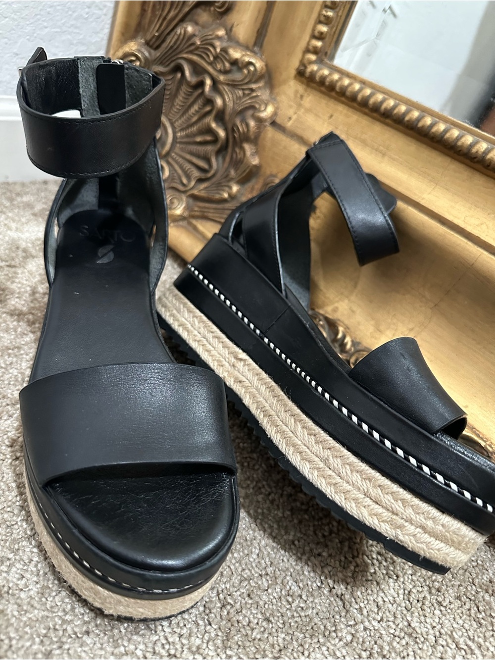 Sarto by Franco Sarto Messina Ankle Strap Black Tan Platform Sandals Size 7